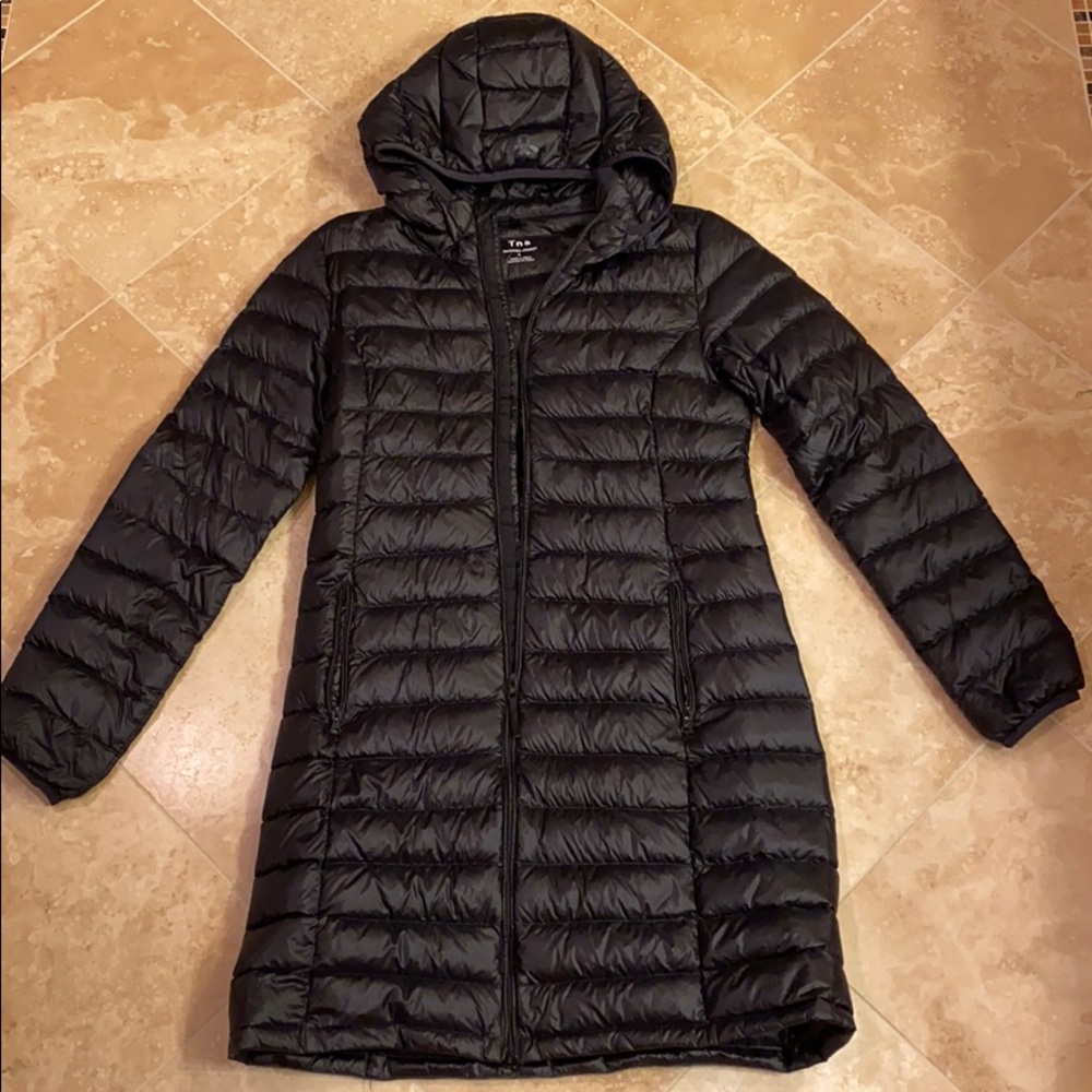 Long skinny puffer jacket